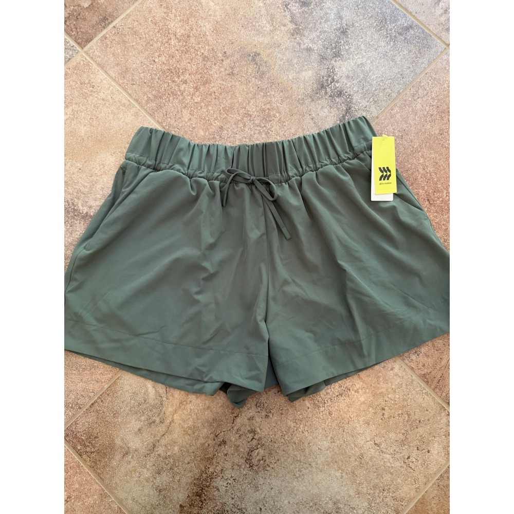 Women's All In Motion Green High Rise Wide Leg Flowy Shorts Size Large NWT
